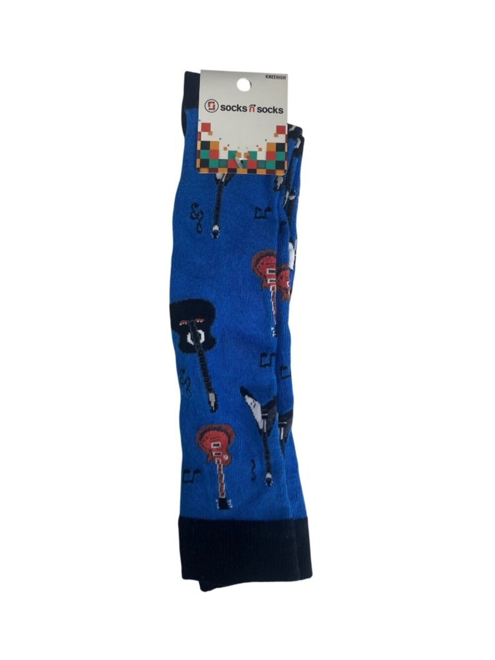 Socks N Socks Guitar Pattern Knee High Socks Blue New Combed Cotton Blend